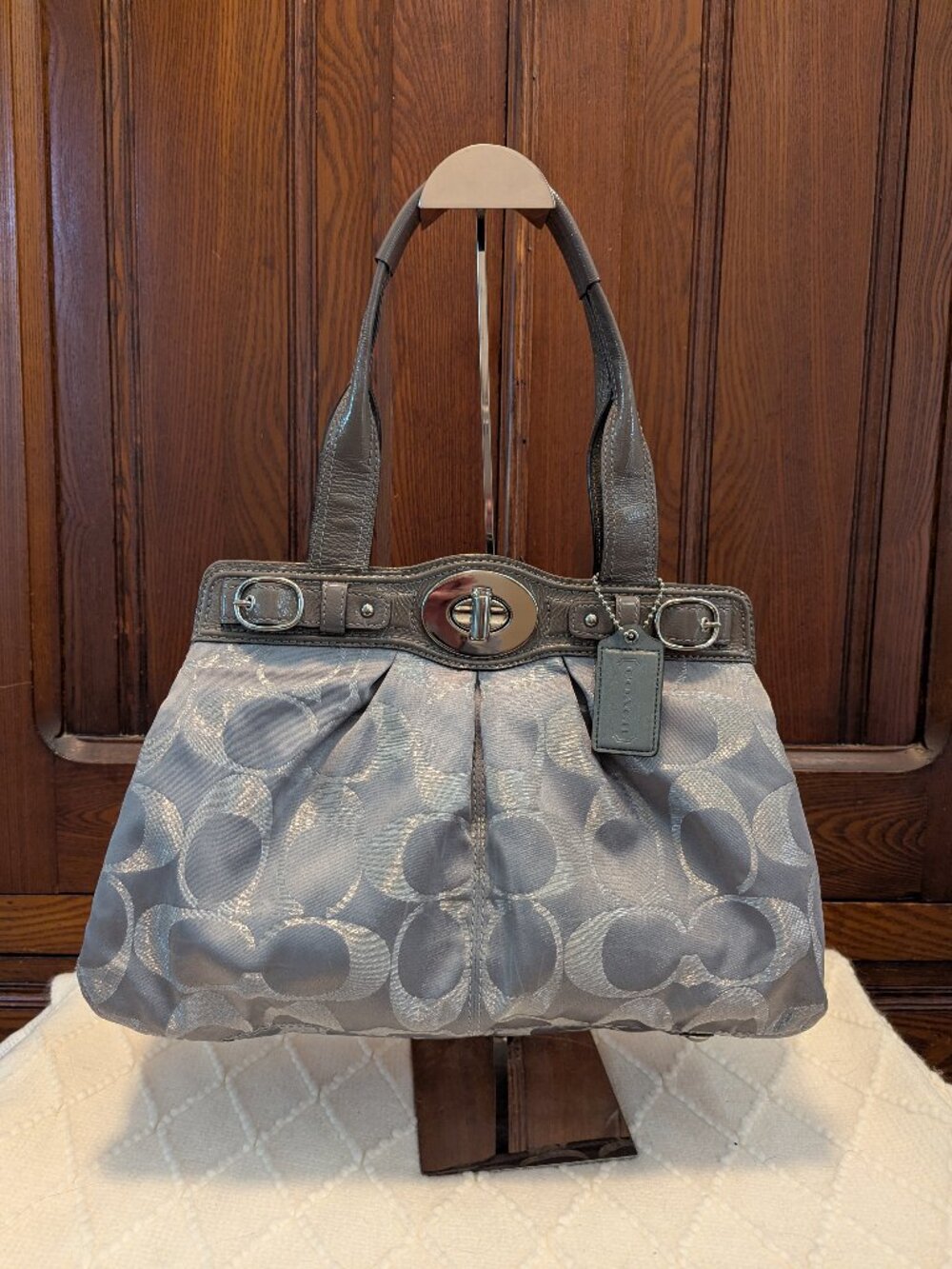 Coach 13912 Grey Sateen Lurex Large Satchel Shoulder Bag
